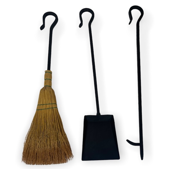 Fireplace Tools Hearth Stand Set Black Forged Metal Fireplace Poker Shovel Broom - Picture 10 of 16